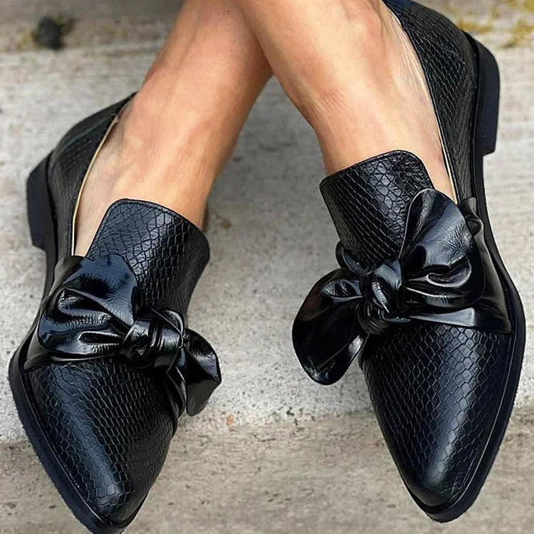 Shiny Bow Black Loafer, Elegant Style
