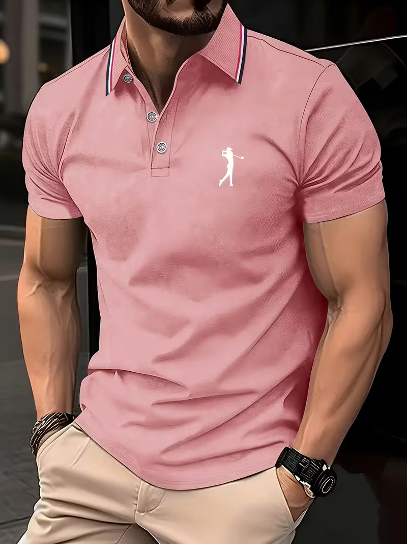 Short-Sleeve Golf Printed Shirt for Men, Casual Style