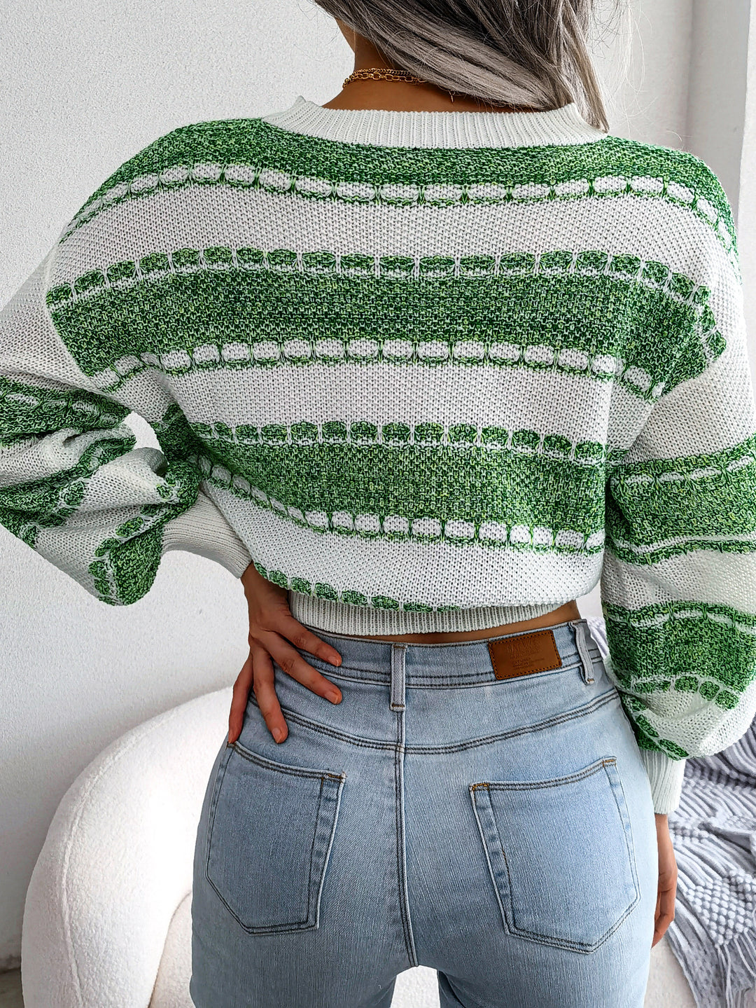 Women's Long Sleeve Knit Sweater – Black, Green, Orange