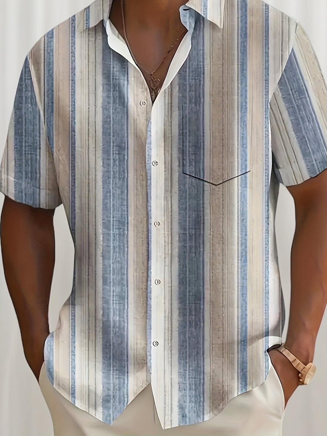 Relaxed Striped Short Sleeve Shirt for Men, Plus Size