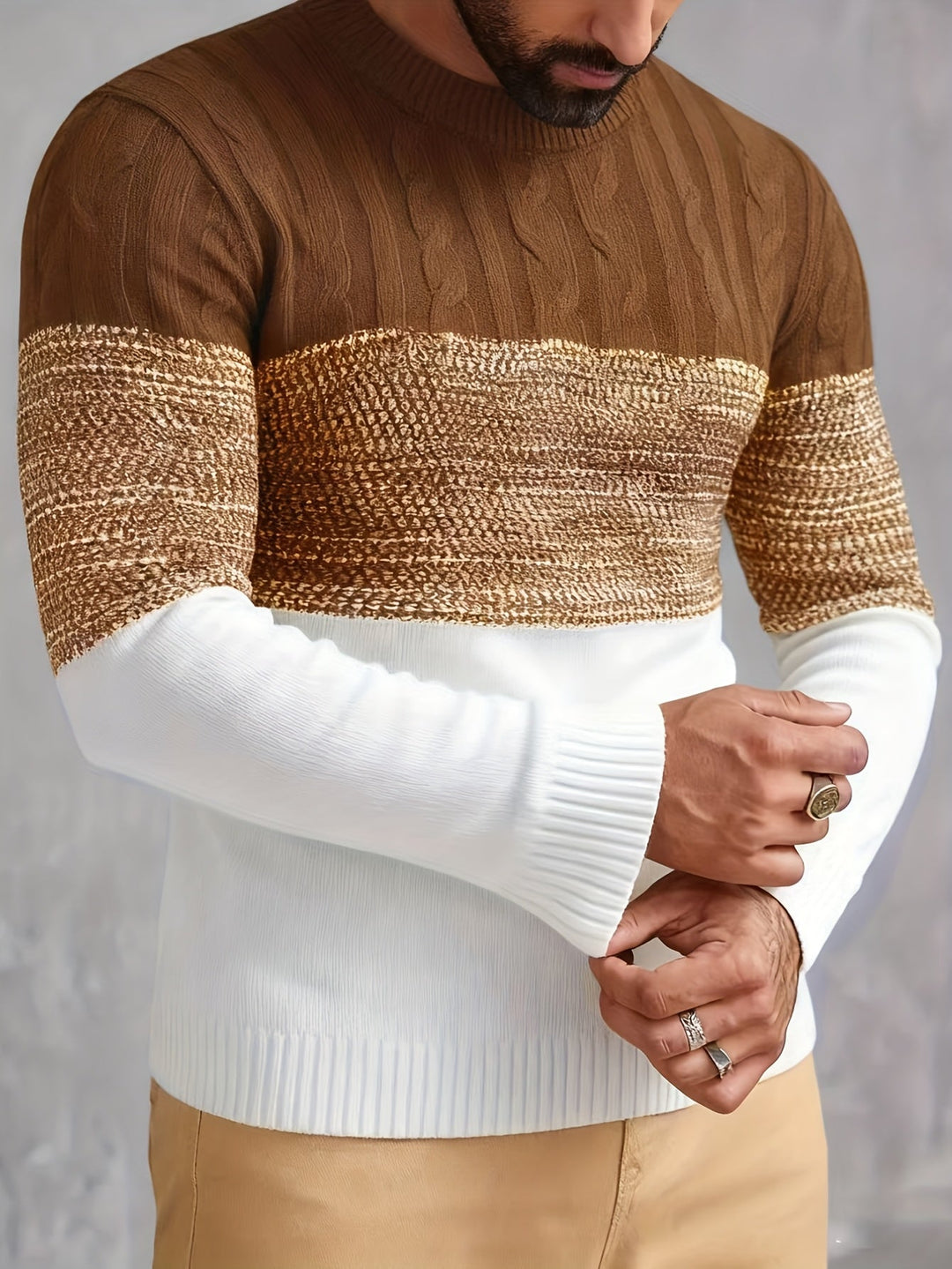 Color-Block Crew Neck Sweater for Men