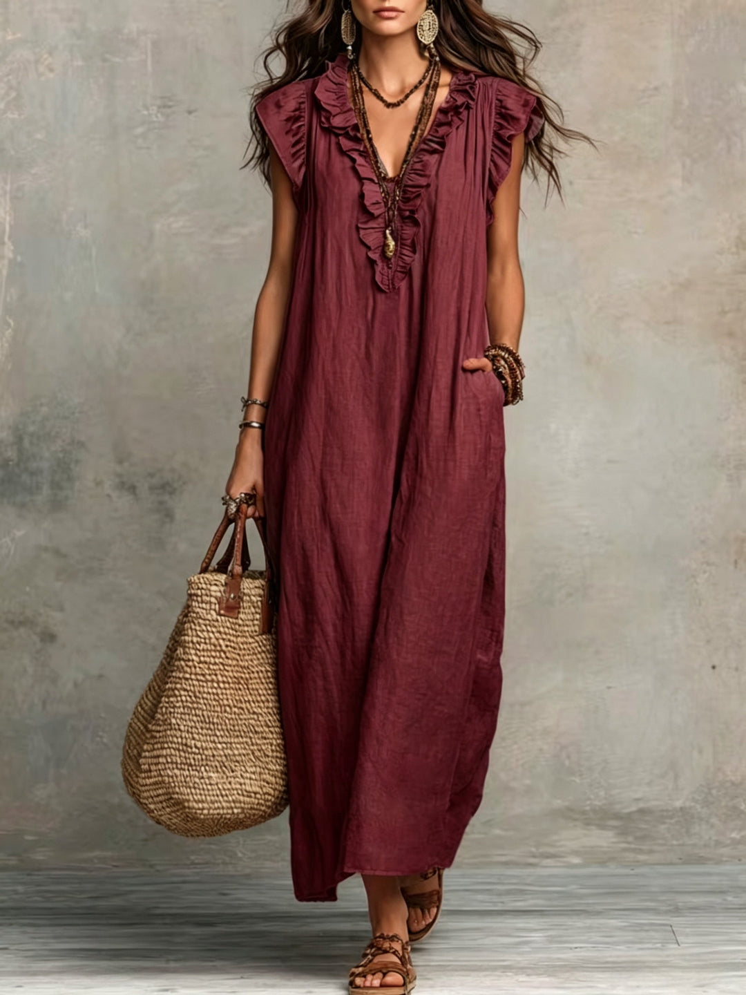 Women's Ruffled Bohemian Maxi Dress