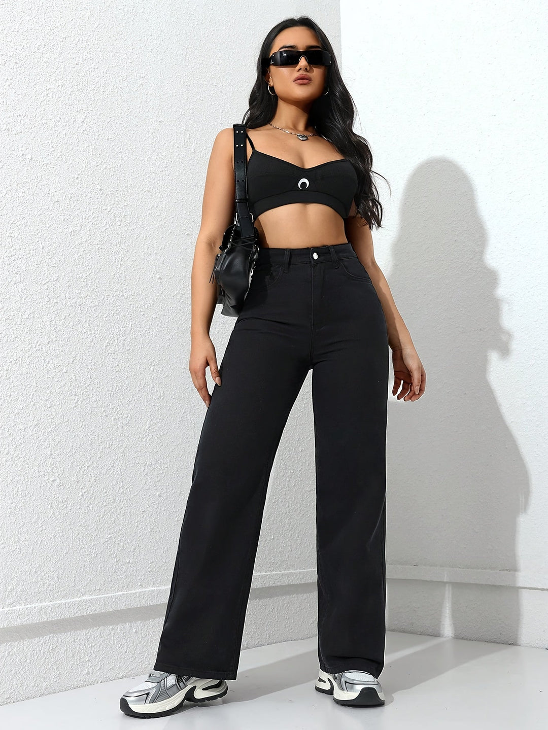 Black High-Waisted Wide-Leg Trousers for Women