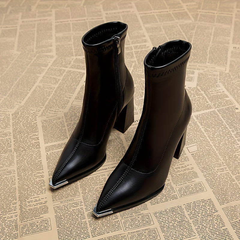 Pointed-Toe Chunky Heel Ankle Boots for Women