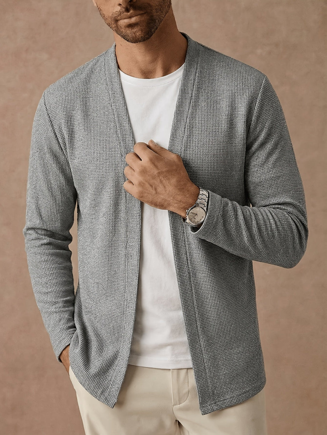 Open-Front Textured Cardigan for Men