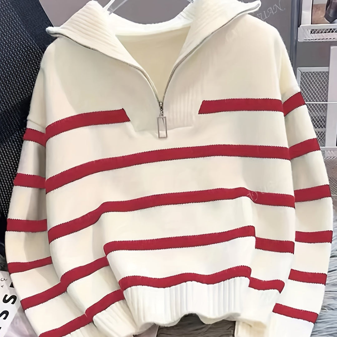 Striped Quarter-Zip Sweater for Women