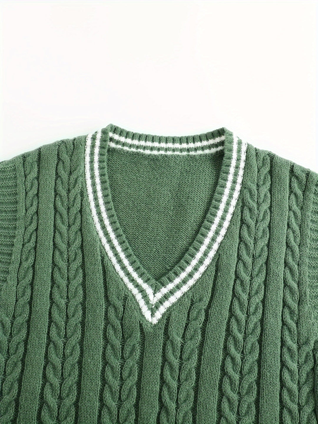 Cable-Knit V-Neck Sweater Vest for Men, Dark Gray