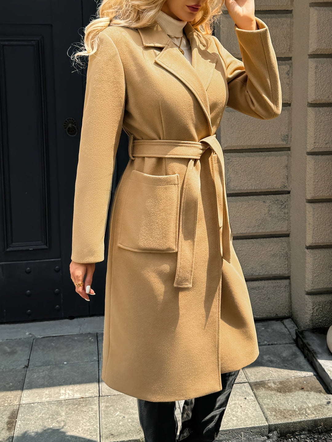 Tailored Belted Long Coat for Women
