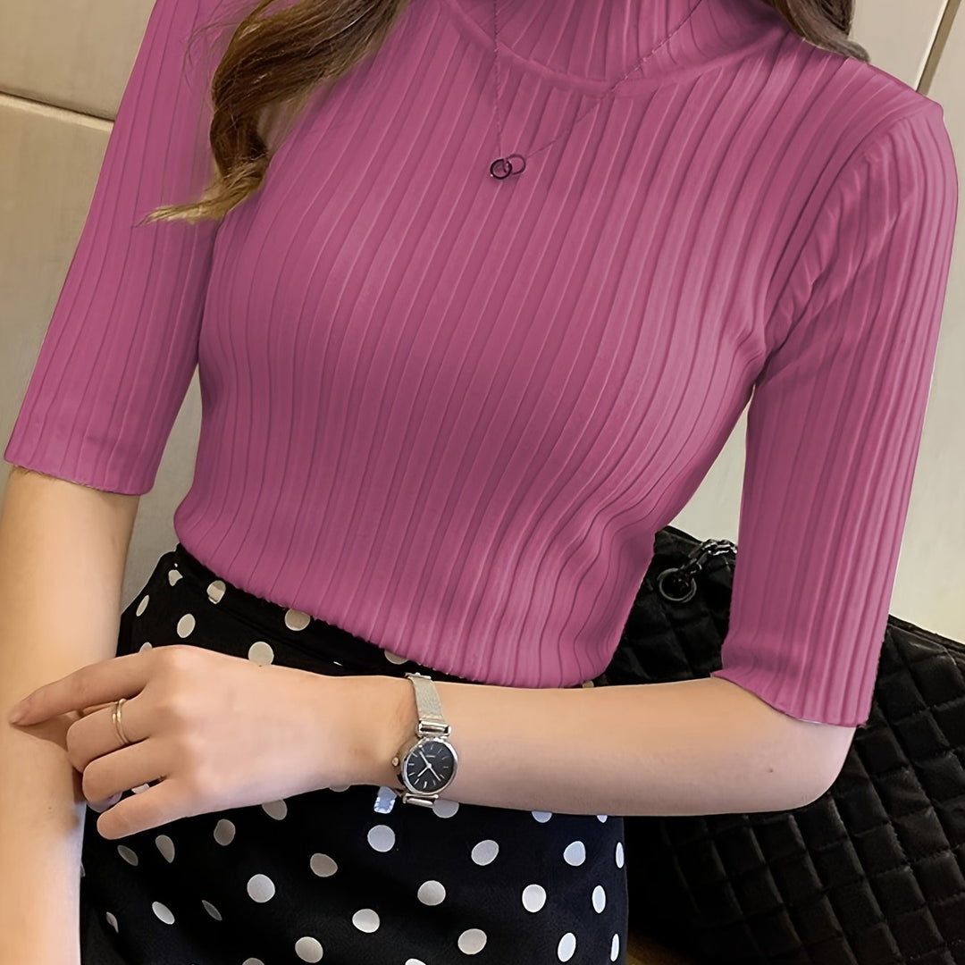 Ribbed Mock-Neck Top for Women
