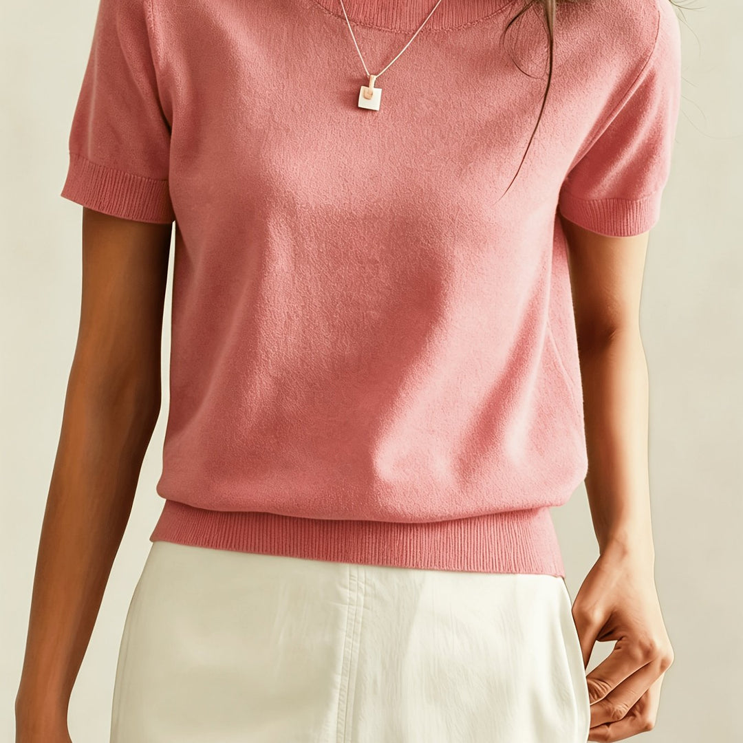 Fine-Knit Short Sleeve Sweater for Women