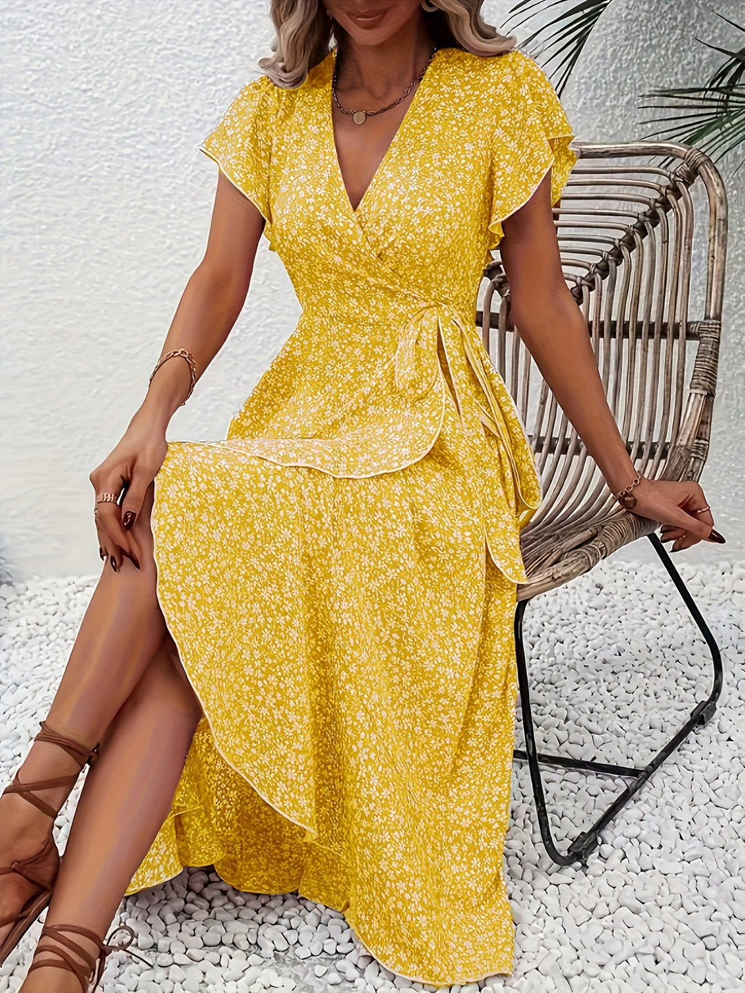 Ladies Flowing Wrap Maxi Dress