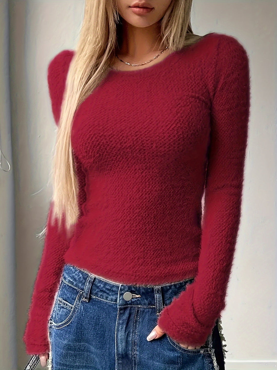 Plush Long Sleeve Top for Women, Soft Style
