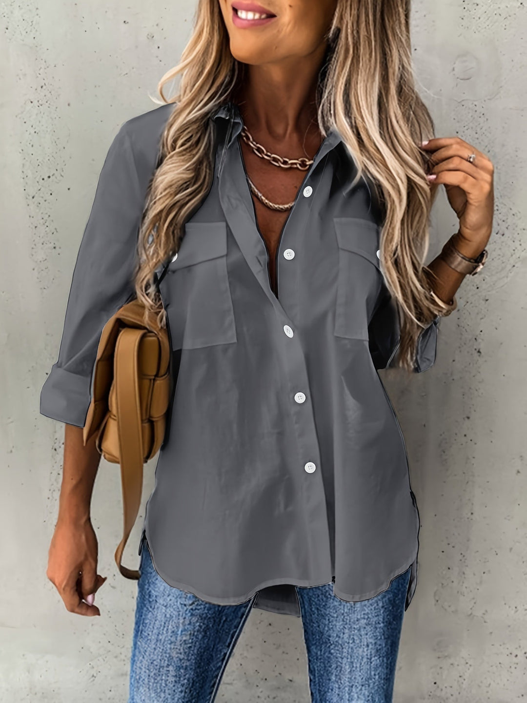 Button-Front Shirt for Women, Relaxed Style