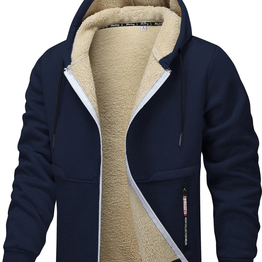 Cozy Hooded Zip-Up Jacket for Men, Plus Size