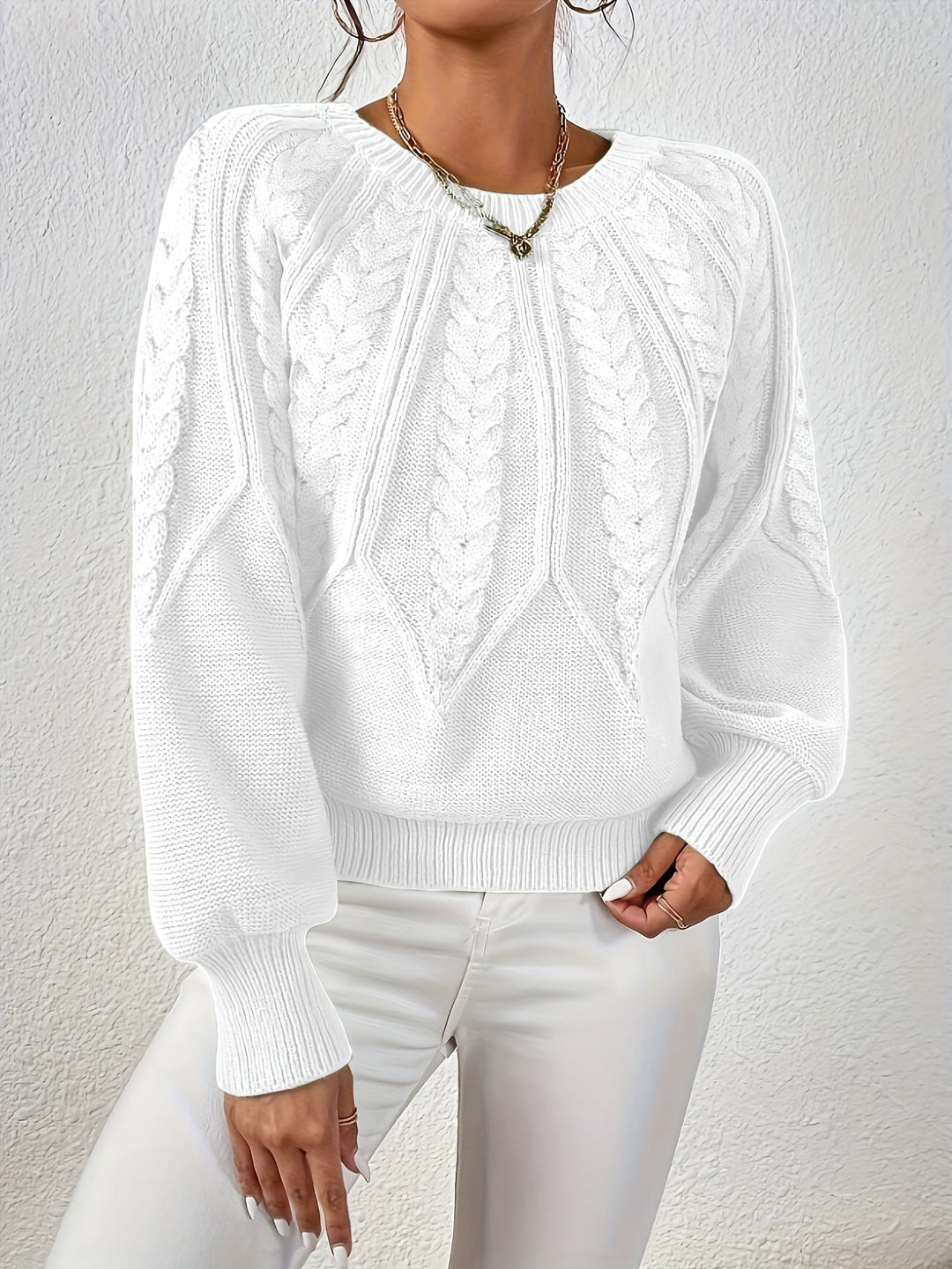 Cable-Knit Round-Neck Sweater for Women