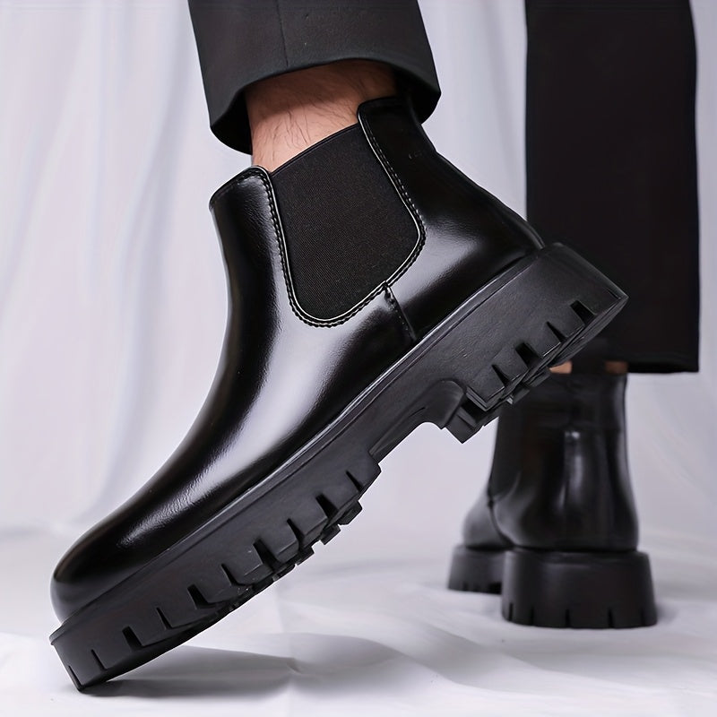 Black Rugged-Sole Chelsea Boots for Men