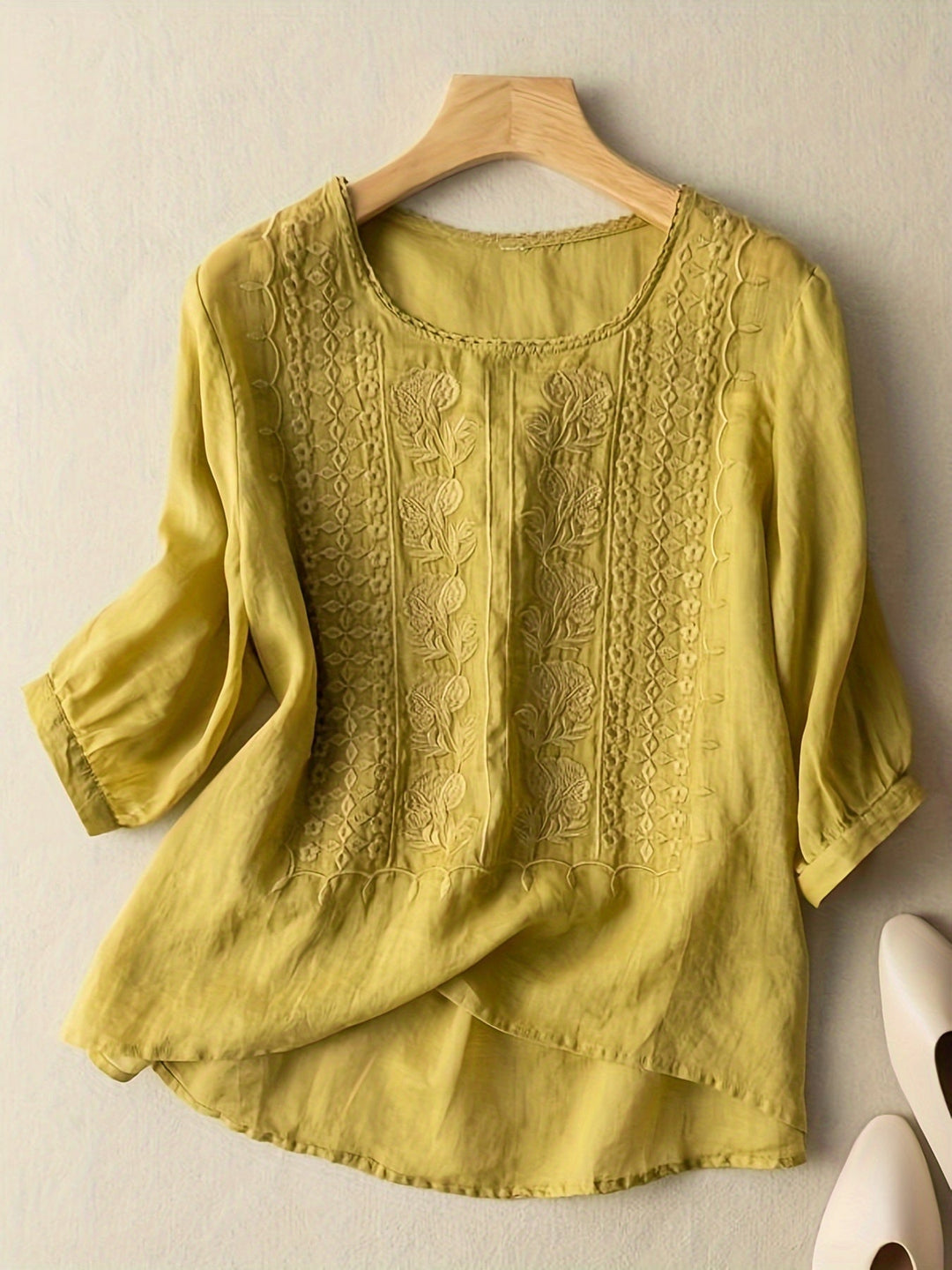 Embroidered Scoop-Neck Blouse for Women
