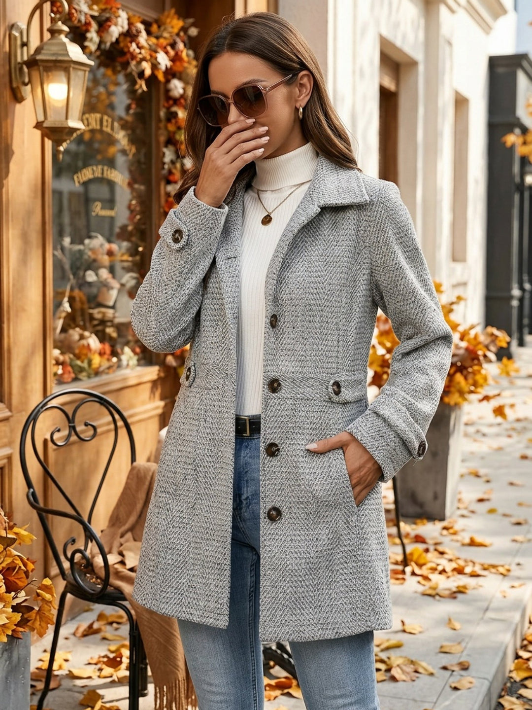 Women's Waist-Defining Herringbone Coat