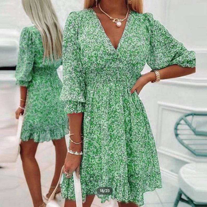 Plus Size Elegant Floral V-Neck Dress for Women