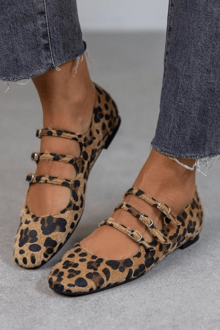 Leopard Triple Buckle Loafers, Premium Style