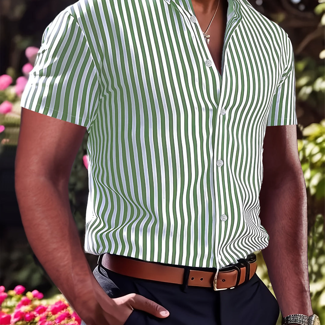 Striped Short Sleeve Shirt for Men, Refined Style