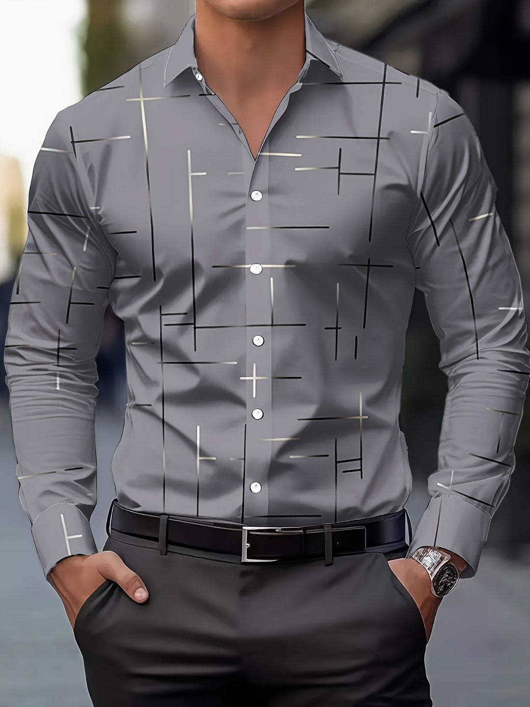Refined Line-Print Shirt for Men