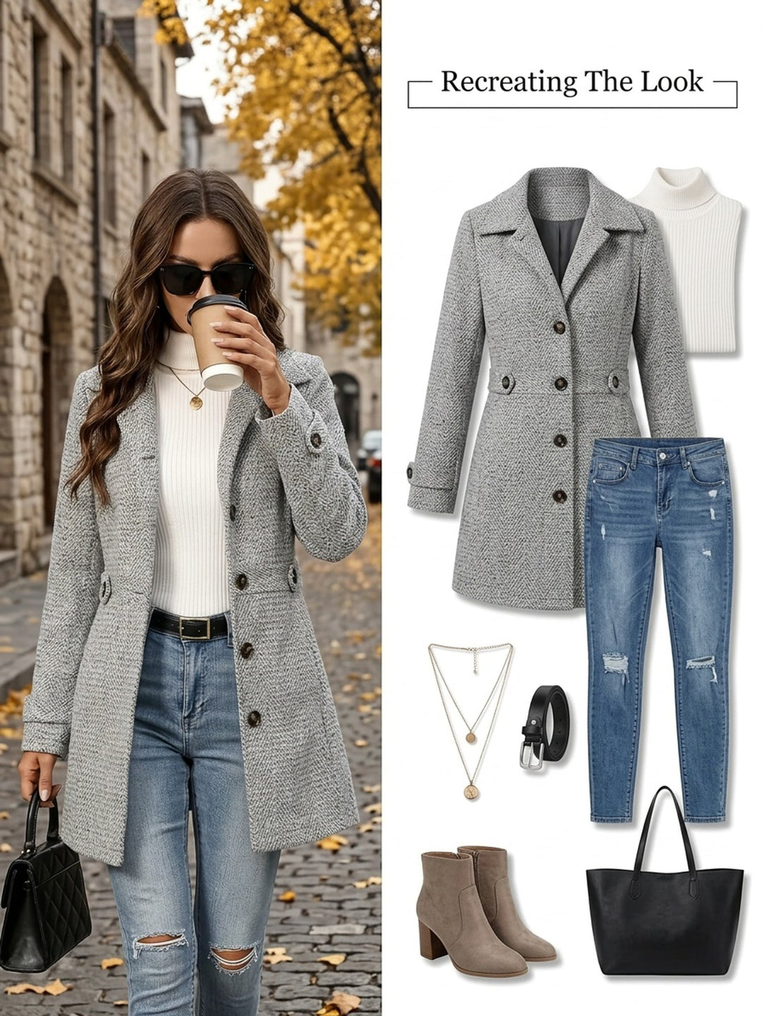 Women's Waist-Defining Herringbone Coat