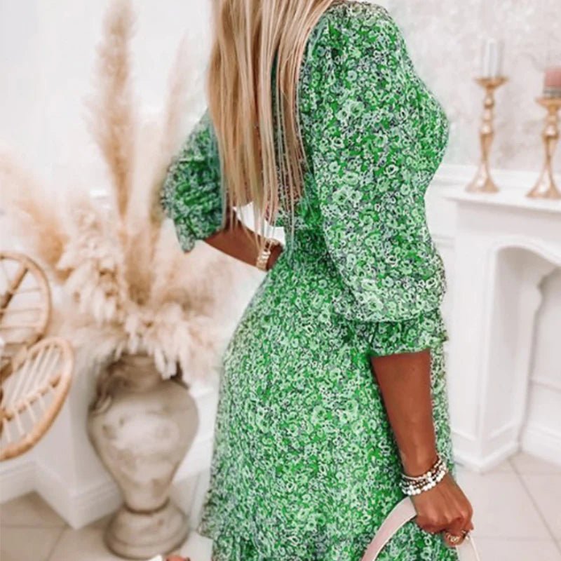 Plus Size Elegant Floral V-Neck Dress for Women