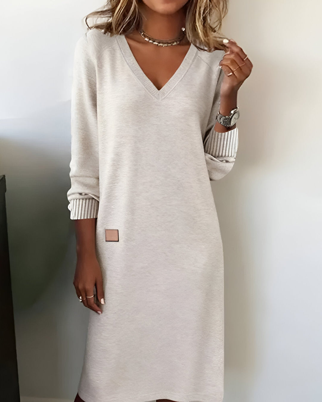Stylish Long Sleeve V-neck Dress for Women