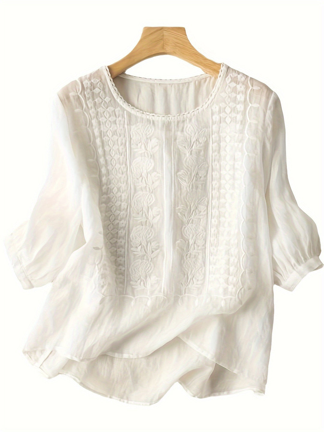 Embroidered Scoop-Neck Blouse for Women