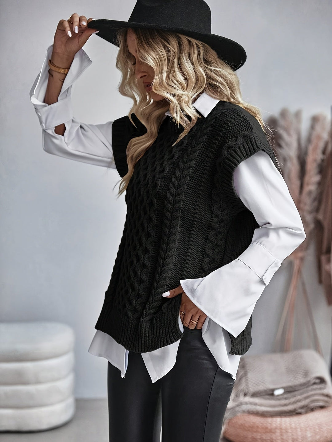 Cable-Knit Sweater Vest for Women, Cozy Style