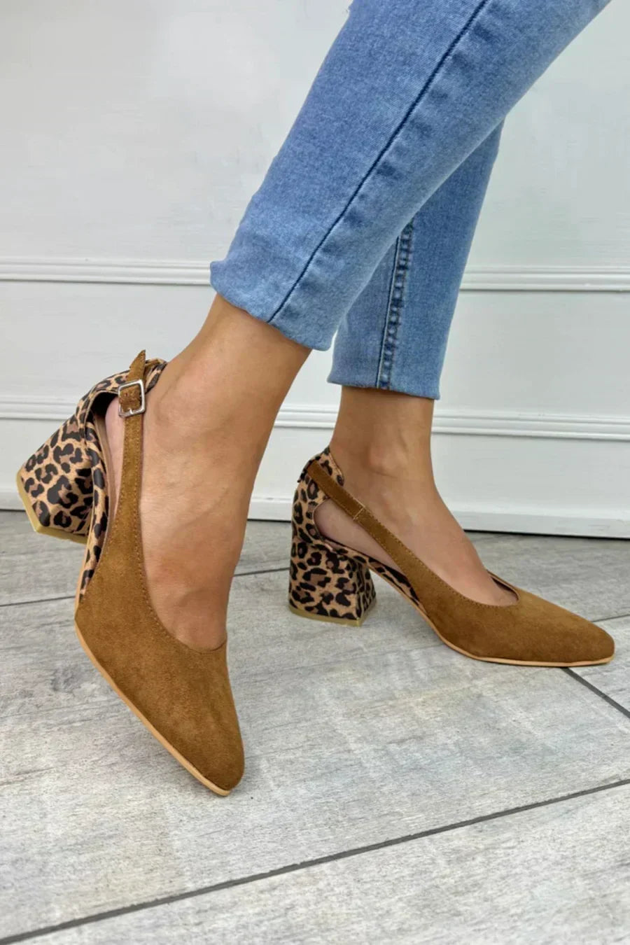 Light Brown Stylish Slingback Leopard Print Heels for Women