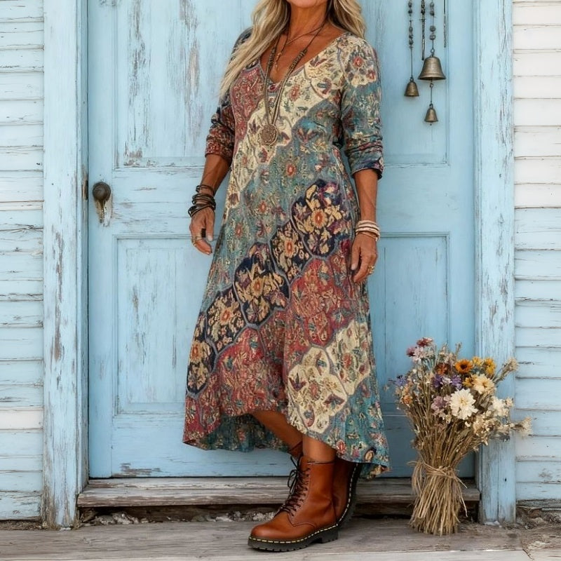 Floral Long Sleeve Casual Dress for Women, Vintage Style
