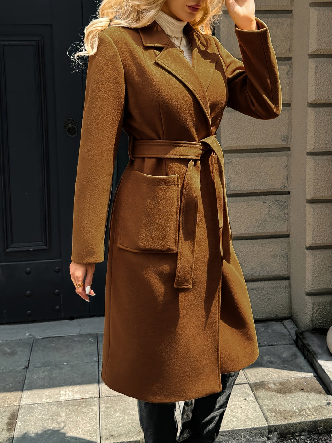 Tailored Belted Long Coat for Women