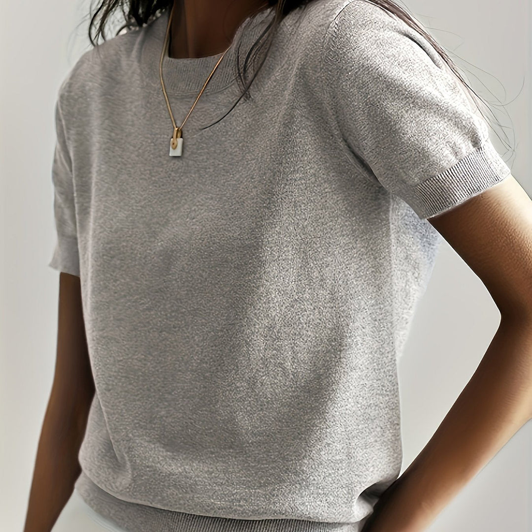 Fine-Knit Short Sleeve Sweater for Women