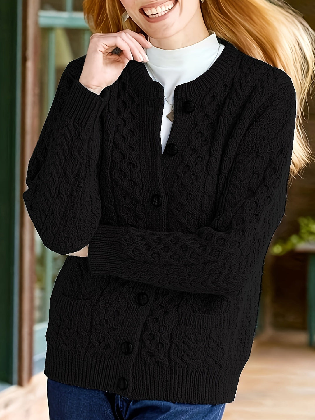 Button-Front Cardigan for Women, Textured Style