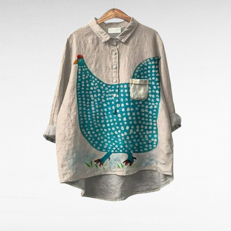 Modern Chicken Print Blouse for Women, Plus Size