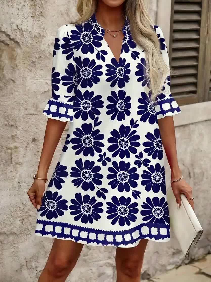 Blue Floral Bloom Mini Dress for Women