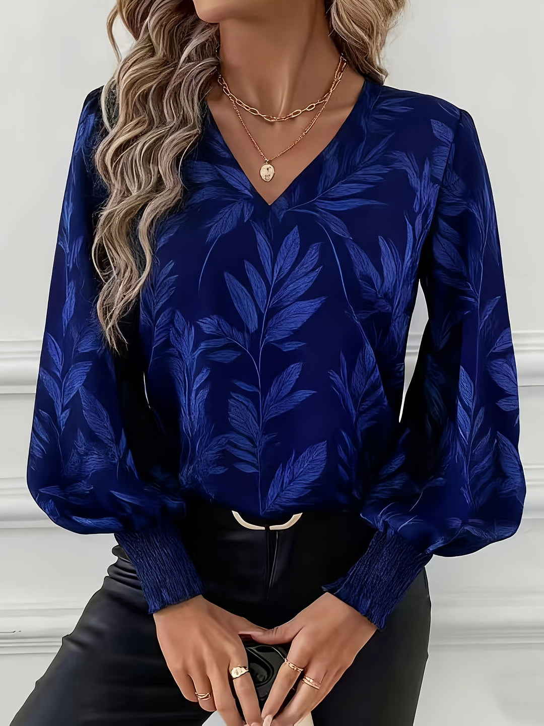 Botanical V-Neck Blouse for Women