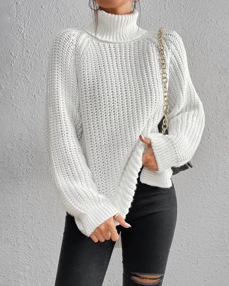 Women's Turtleneck Sweater with Side Slit