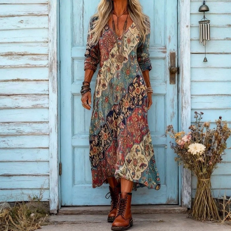 Floral Long Sleeve Casual Dress for Women, Vintage Style