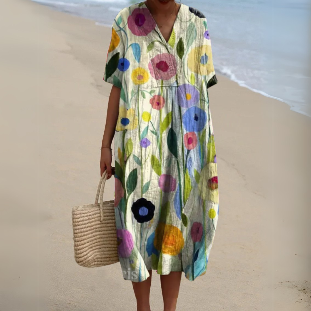 Elegant Floral V-Neck Dress for Women