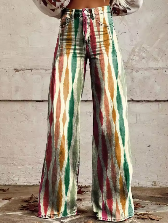 Elegant Multicolor Boho Pants, Plus Size