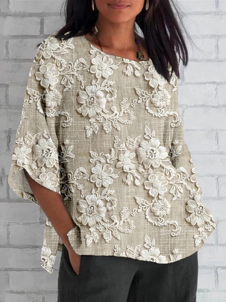 Floral Relaxed Blouse for Women, Vintage Style
