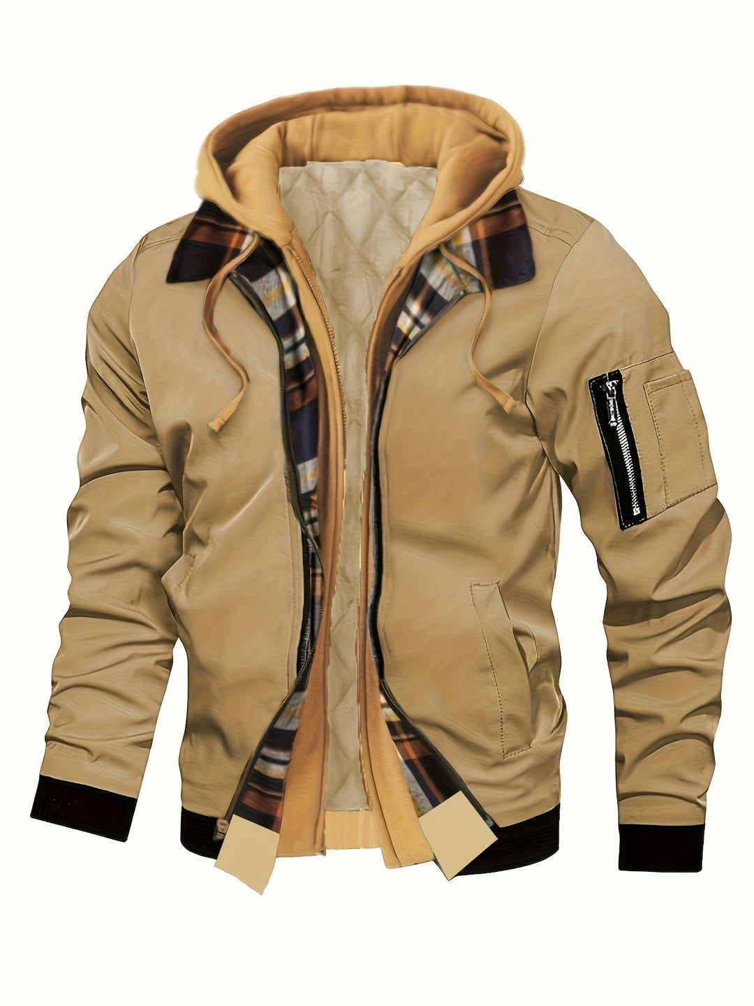 Hooded Warm-Lined Zip Jacket for Men, Plus Size