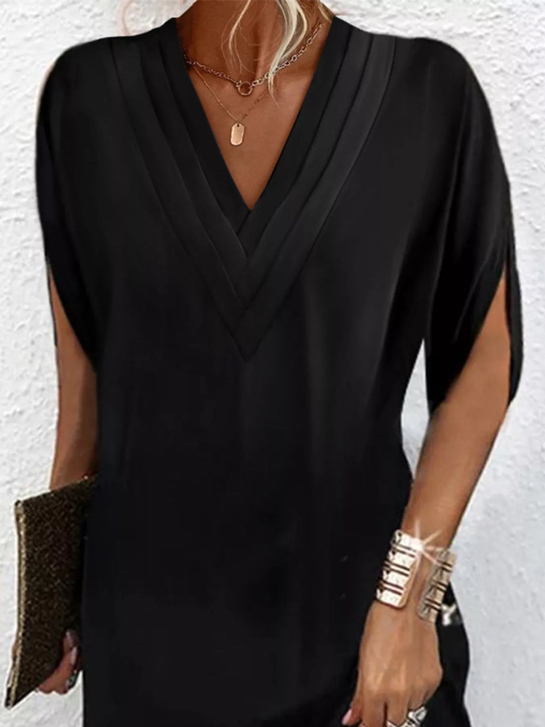 V-Neck Slit Sleeve Mini Dress for Women, Plus Size