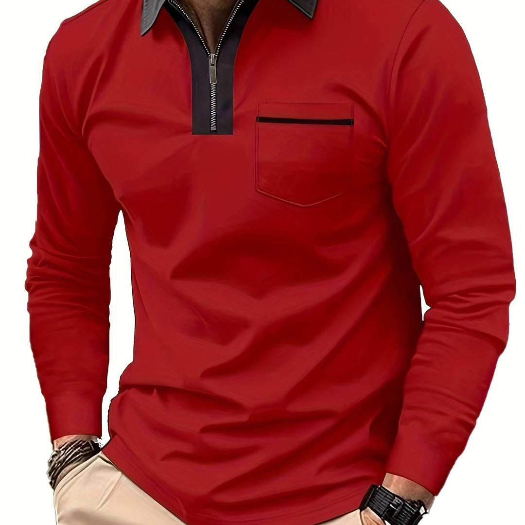 Refined Zip-Collar Polo Shirt for Men, Plus Size