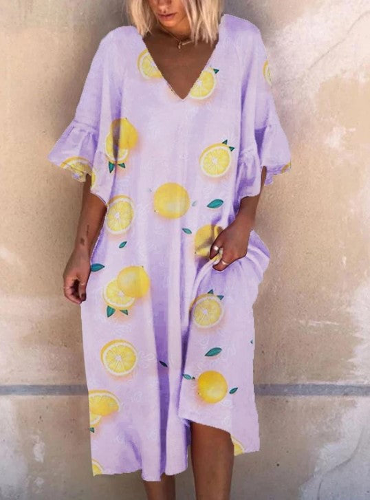 Women's Short Sleeve Printed Midi Dress