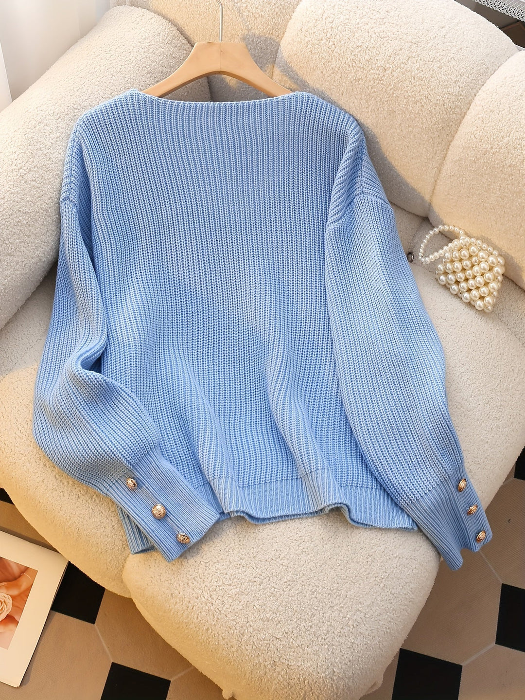 Ladies Ribbed V-Neck Sweater