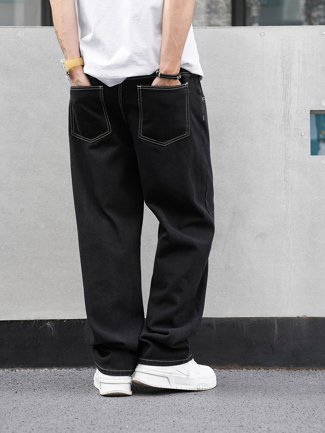 Black Relaxed-Fit Everyday Trousers for Men